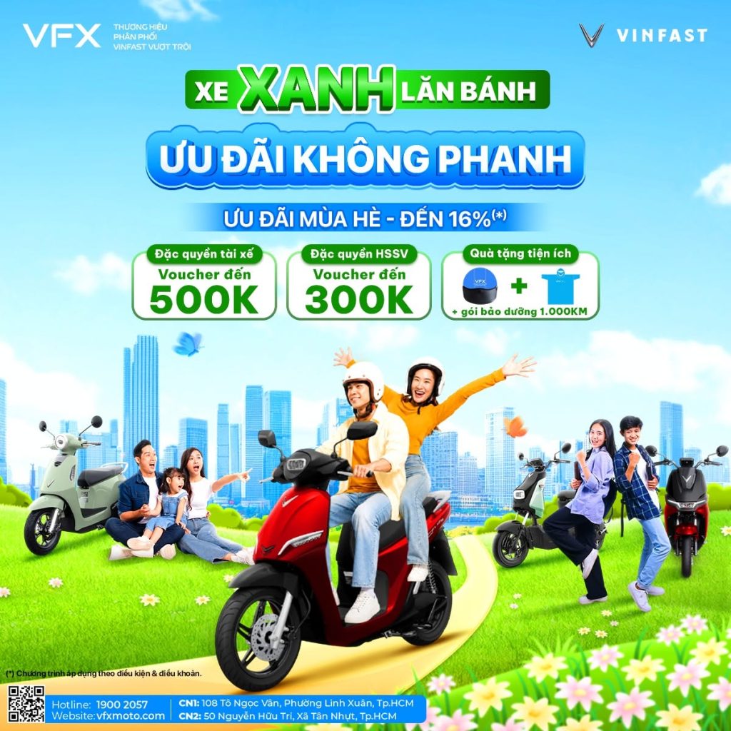 Khuyến mãi tháng 7/2026 xe máy điện VinFast tại VFX: Xe xanh lăn bánh – Ưu đãi không phanh 1 VFXMoto CTKM TONG